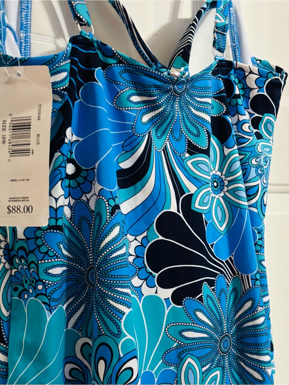Tropical Blue/Turquoise Floral One-Piece Swimsuit with ruching—18W - Picture 6 of 10